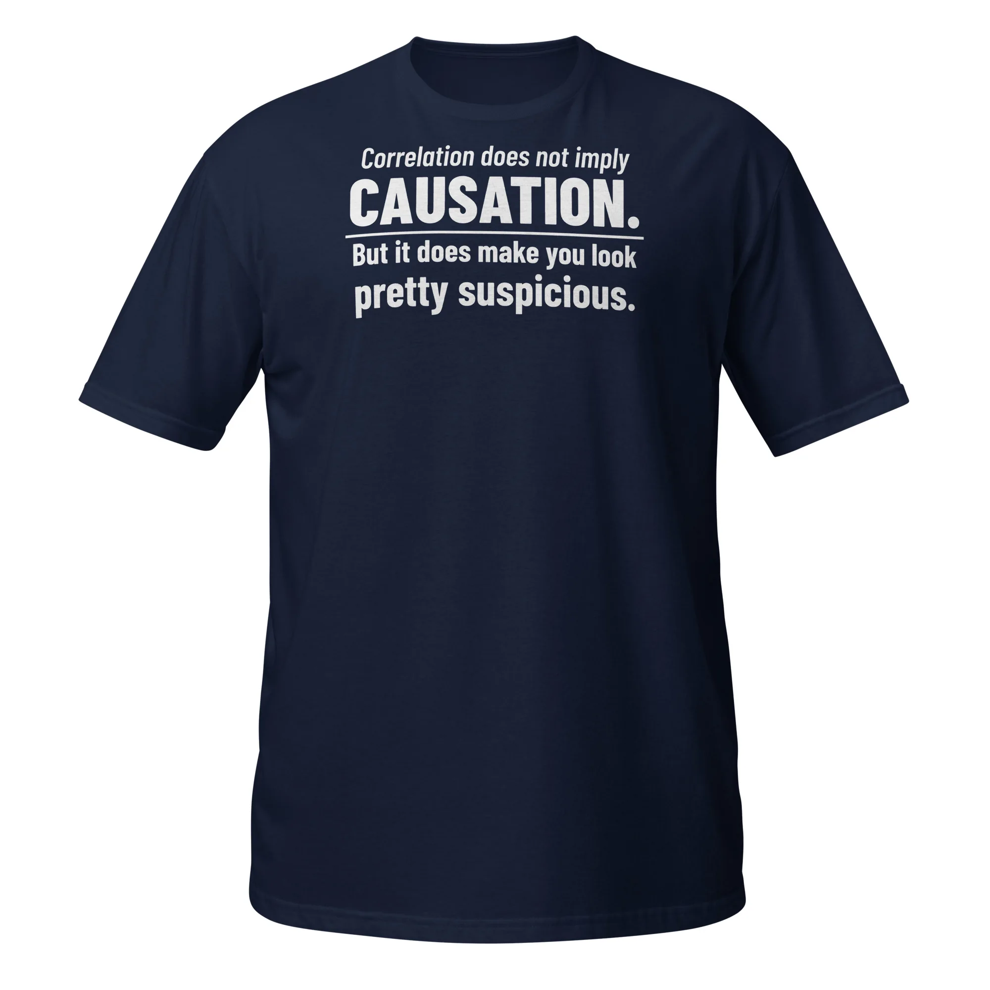 Correlation Does Not Imply Causation Tee thumbnail, Navy