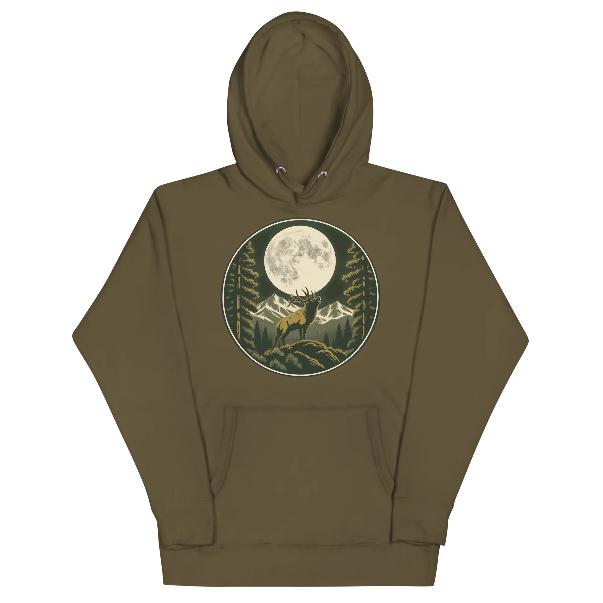 MTN High Hunter's Moon Badge Premium Pullover Hoodie thumbnail, Military Green