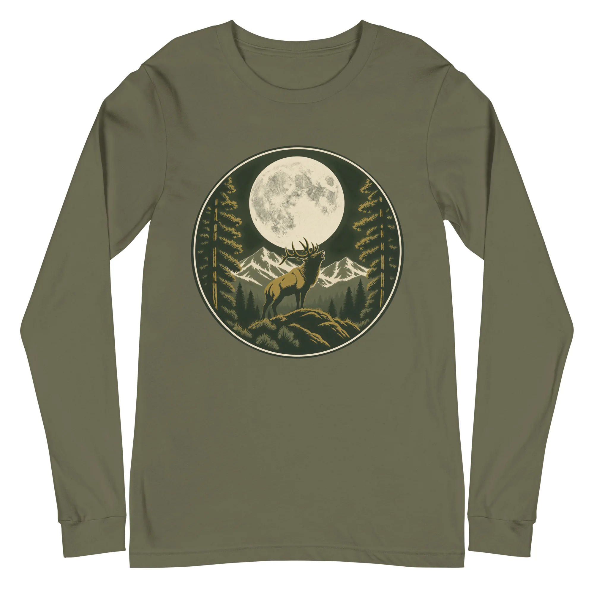 MTN High Hunter's Moon Badge Long Sleeve Tee thumbnail, Military Green