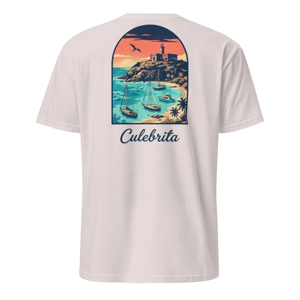Culebrita Lighthouse Travel Poster Tee thumbnail, Ice Grey