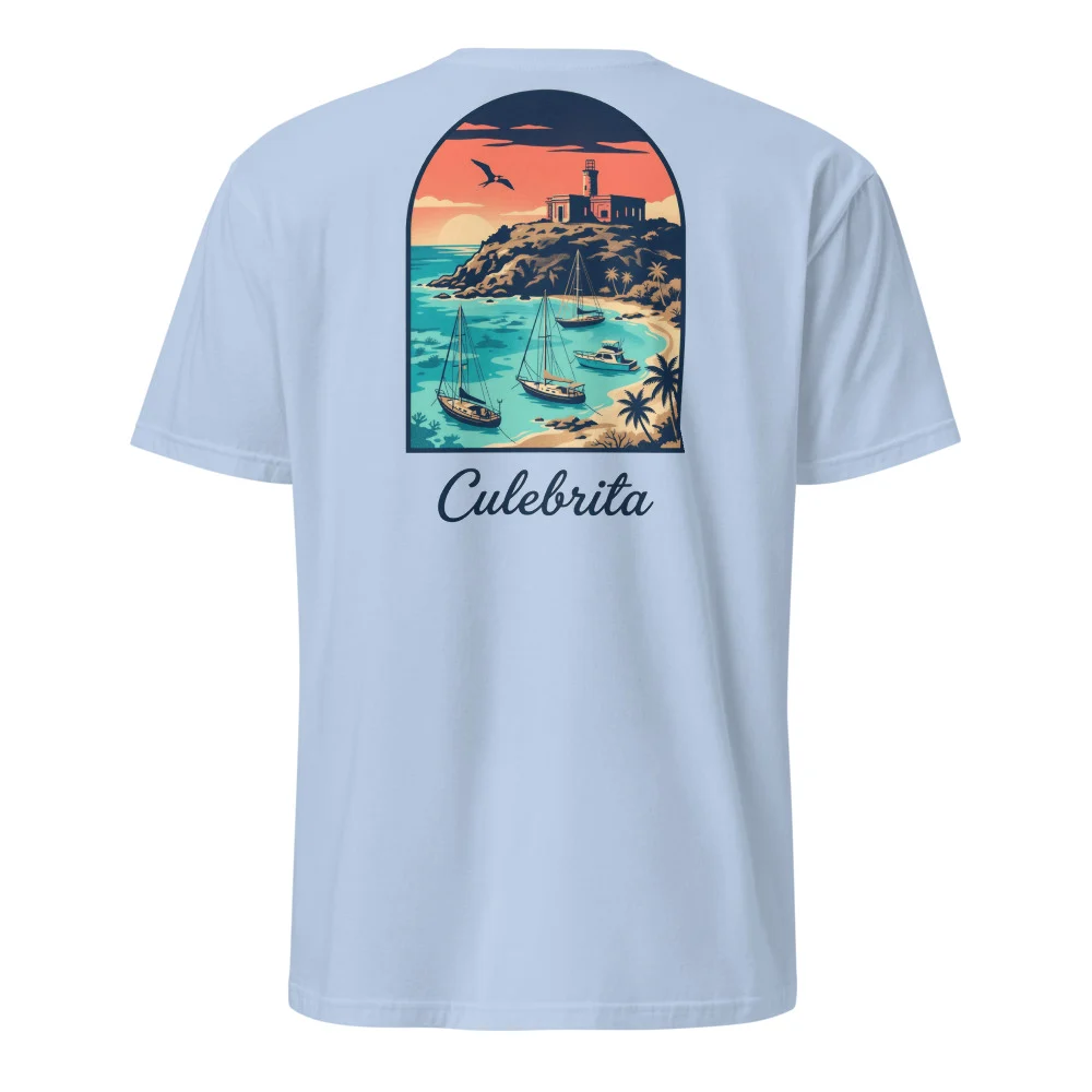 Culebrita Lighthouse Travel Poster Tee thumbnail, Light Blue