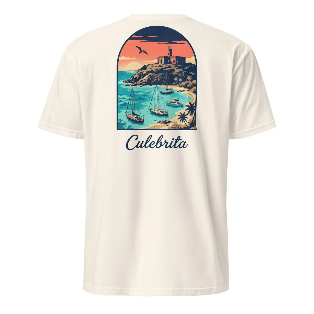 Culebrita Lighthouse Travel Poster Tee thumbnail, Natural