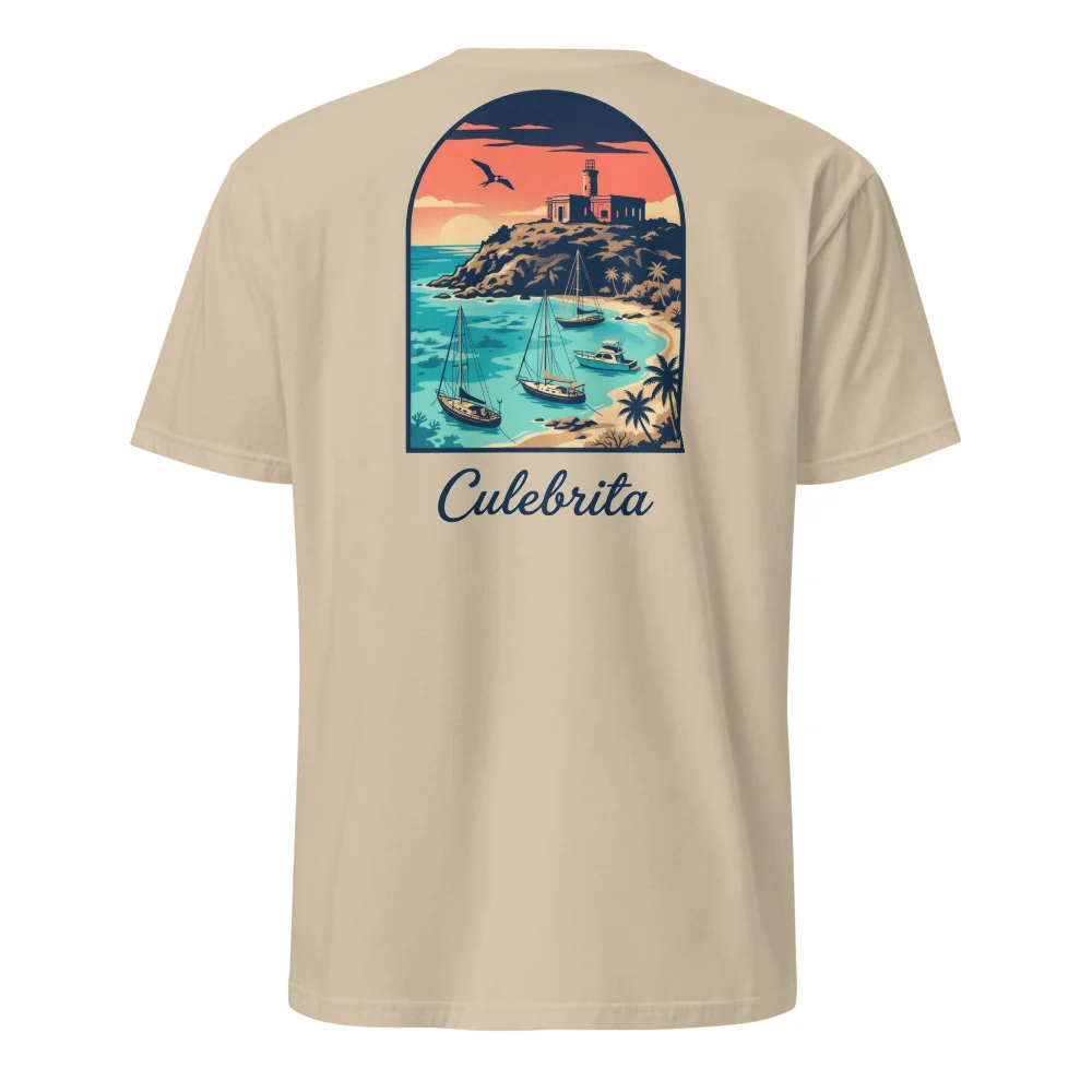 Culebrita Lighthouse Travel Poster Tee thumbnail, Sand